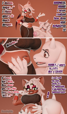 alternative_fashion anthro areola belly breasts clothing crop_top deep_navel duo female female/female female_anthro horn interspecies membrane_(anatomy) membranous_wings navel navel_fetish nipples nude nude_anthro nude_female pink_nipples shirt text topwear wings nauddyody twilightv0ids_(modeler) sega sonic_the_hedgehog_(series) undertale_(series) rouge_the_bat rouge_the_bat_(kailewds) toriel bat boss_monster_(undertale) bovid caprine mammal 3d_(artwork) absurd_res comic digital_media_(artwork) english_text hi_res