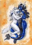 anthro breasts cuddling duo featureless_crotch female navel nude pawpads spread_legs spreading tail blackdiaraikia mythology riviena canid canine canis dragon mammal mythological_creature mythological_scalie scalie wolf