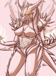 anthro armor breasts claws clothed clothing female hair horn looking_at_viewer nipple_outline nipples non-mammal_breasts smile solo spikes tail teeth unconvincing_armor yellow_eyes skykain blizzard_entertainment diablo mythology prime_evil_diablo dragon mythological_creature mythological_scalie scalie 2012 sketch