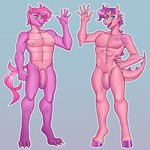 absurd_res anthro blue_eyes claws dragon fan_character genitals green_eyes hair hasbro hi_res hooves male my_little_pony mythological_creature mythological_scalie mythology nauth penis pink_body pink_hair pink_scales purple_body purple_hair purple_scales scales scalie standing toe_claws