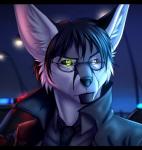 anthro bionic_eye bionics black_bars clothed clothing cybernetic_eye cybernetics eyewear glasses half-closed_eyes inner_ear_fluff machine male narrowed_eyes outside prosthetic solo tuft hastogs canid canine fox mammal 2015 hi_res letterbox