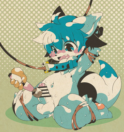 ambiguous_gender anthro arms_tied balls bdsm belly blue_body blue_eyes blue_fur blush bodily_fluids bondage bound censor_bar censored_genitalia censored_penis chibi collar duo electronics embarrassed erection exposed foreskin fur genitals glans hair humanoid_genitalia humanoid_penis kemono kneeling leash leashed_collar legs_tied male male/ambiguous navel open_mouth pawpads paws penile penis pink_glans restrained restrained_arms restrained_legs sex_toy shy solo_focus sweat teasing vibrator vibrator_on_penis wand_vibrator white_belly young young_anthro young_male macop mikey_(mikey_fox) canid canine fox humanoid mammal absurd_res censored hi_res