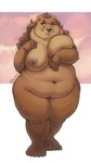 5_fingers 5_toes anthro areola arm_under_breasts belly belly_rolls big_belly big_breasts black_nose breast_squish breasts brown_body brown_eyes brown_fur brown_hair claws curvy_figure deep_navel fat_rolls feet female fingers fur grey_nipples hair hand_on_breast huge_breasts huge_thighs lips long_hair mature_female navel neck_tuft nipples nude obese obese_female overweight overweight_female simple_background smile solo squish standing thick_bottom_lip thick_thighs toes tuft voluptuous wide_hips wrinkles noviraine nora_(tasanko) bear brown_bear mammal ursine 2024 9:16 digital_media_(artwork) signature