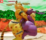 2_horns 5_fingers abdominal_bulge anal anal_penetration anthro anthro_on_anthro anthro_penetrated anthro_penetrating anthro_penetrating_anthro armband big_butt brown_spots brown_stripes butt cheek_tuft chokehold circumcised duo erection facial_tuft fingers fur genitals horn humanoid_genitalia humanoid_penis interspecies male male/male male_penetrated male_penetrating male_penetrating_male markings multicolored_body multicolored_scales outside_sex penetration penile penis purple_body purple_scales reverse_stand_and_carry_position scales sex side_view size_difference sound_effects spots spotted_body spotted_fur standing standing_sex striped_markings striped_tail stripes tail tail_markings text thick_thighs tuft yellow_body yellow_fur yellow_horn yellow_scales camseven activision mythology spyro_the_dragon hunter_(spyro) spyro cheetah dragon felid feline mammal mythological_creature mythological_scalie scalie 2024 3d_(artwork) digital_media_(artwork) english_description hi_res