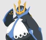 ambiguous_gender belly big_belly blue_eyes blush feral grey_background looking_at_viewer overweight simple_background solo inahon485 nintendo pokemon empoleon generation_4_pokemon pokemon_(species) 2022 hi_res