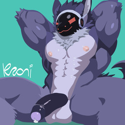 abs anthro balls biceps big_balls big_penis bodily_fluids dripping fluffy fluffy_tail foreskin front_view fur genital_fluids genitals half-erect inner_ear_fluff leaking_precum looking_at_viewer machine male muscular muscular_male nude nude_anthro nude_male partially_retracted_foreskin pecs penis precum precum_drip precum_on_penis protogen_visor purple_body purple_fur purple_penis red_eyes red_visor simple_background simple_coloring sitting solo tail tuft vein veiny_penis unknown_artist armorless_protogen protogen 1:1 cel_shading hi_res shaded