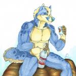 alcohol anthro athletic beverage blue_body blue_fur bottle container convenient_censorship food_censorship fur looking_at_viewer male markers markings muscular muscular_anthro muscular_male nude solo star_(marking) vodka gravewalker dymitri canid canine canis mammal wolf 1:1 2012 censored hi_res traditional_media_(artwork)