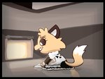 anthro appliance black_ears black_sclera cleaning clothed clothing day female floor fur inverted_eyes kitchen_appliance kneeling maid_uniform orange_body orange_fur oven reflection sitting solo struggling tail uniform zexium deadlycomics_(copyright) sandals_(deadlycomics) canid canine fox mammal