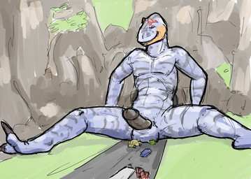 abs anthro balls balls_on_car black_penis blue_body blue_car blue_skin claws erection genitals green_car heavy_truck humanoid_genitalia humanoid_penis macro macro_male male micro mountain navel nipples nude_macro penis road semi-trailer_truck sitting smile solo spread_legs spreading teeth toothy_grin truck tunnel vehicle yellow_car jeri_kleinlowe allosaurid allosauroid allosaurus dinosaur prehistoric_species reptile saurischian scalie theropod 2012 colored