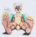 4_toes anthro antlers barefoot blep brown_body brown_fur crotch_tuft curling_toes dipstick_tail eyewear featureless_crotch feet foot_fetish foot_focus fur glasses grey_background hair horn humanoid_feet looking_at_viewer male markings multicolored_hair multicolored_tail nude pillow plantigrade simple_background sitting soles solo tail tail_markings tan_body tan_fur toes tongue tongue_out tuft two_tone_feet two_tone_hair wrinkled_feet wrinkles ftrccn patoso matt_the_jackalope hybrid jackalope lagomorph mammal 2021 colored_pencil_(artwork) hi_res traditional_media_(artwork)