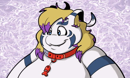 after_transformation bell bell_collar blonde_hair blue_eyes collar fangs hair implied_transformation male overweight overweight_male teeth transformation white_body trevor-fox bandai_namco digimon pngtuber trevor-fox_(character) digimon_(species) gomamon animated short_playtime