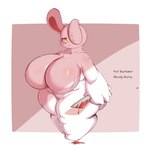 1:1 2spot_studio anthro big_breasts blood blood_on_knife bloody_bunny bloody_bunny_(series) bodily_fluids breasts english_text female hi_res huge_breasts knife lagomorph leporid lightmizano mammal one_eye_obstructed rabbit red_eyes slightly_chubby solo text thick_thighs white_body