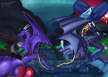 black_body blood blue_body bodily_fluids claw_marks cum cum_in_vagina cum_inside detailed_background female female_on_top feral genital_fluids group hand_on_chest hot_spring impregnation larger_female larger_male leaking_cum male male/female membrane_(anatomy) membranous_wings on_top open_mouth ovum purple_body size_difference smaller_female smaller_male smile sperm_cell water wings x-ray_view darkdragonsmind alien_(franchise) mythology dark_the_xenodragon stormwalker_(dragonsmind) alien dragon hybrid mythological_creature mythological_scalie scalie xenomorph hi_res