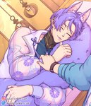 ambiguous_gender bodily_fluids canon_couple clothed clothing cuddling_tail detailed_background duo fluffy fluffy_tail fully_clothed fur hair holding_own_tail holding_tail hugging_own_tail inner_ear_fluff on_model purple_body purple_fur purple_hair saliva saliva_string sleeping tail tail_hug tuft ada_jokercat nu:_carnival eiden_(nu:_carnival) kuya_(nu:_carnival) animal_humanoid canid canid_humanoid canine canine_humanoid fox_humanoid human humanoid mammal mammal_humanoid hi_res