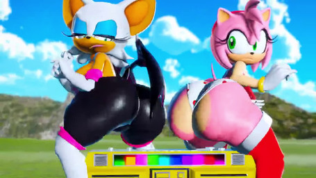 anthro big_breasts big_butt boombox bouncing_breasts bouncing_butt breast_size_difference breasts butt clothing duo eye_contact female gold_boombox_(prevence) huge_butt looking_at_another looking_down nervous nervous_smile panties polka_dot_panties small_breasts thick_thighs tight_clothing twerking underwear prevence sega sonic_the_hedgehog_(series) amy_rose rouge_the_bat bat eulipotyphlan hedgehog mammal 16:9 3d_(artwork) 3d_animation animated digital_media_(artwork) no_sound short_playtime video widescreen