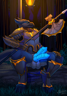 2_penises armor balls blue_penis diphallism erection genitals glowing glowing_genitalia glowing_penis grass halberd knot lamp lantern looking_at_viewer male melee_weapon multi_genitalia multi_penis night penis plant polearm sitting solo unconvincing_armor vertical_diphallism weapon sellon capcom monster_hunter vayhl'ayne_(vahlyance) flying_wyvern nargacuga 2023 colored digital_drawing_(artwork) digital_media_(artwork) hi_res