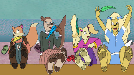 4_toes 5_toes anthro curling_toes feathers feet female female/female foot_fetish foot_focus frida_(rupert) group humanoid_feet loli mixyfan pawpads ping_pong_(rupert) plantigrade presenting tail toes wavy_tail young unknown_artist nelvana rupert_bear frances_(rupert_bear) ottoline_otter bird_dog canid canine canis domestic_dog fox hunting_dog mammal mustelid otter pekingese red_fox spaniel toy_dog true_fox 16:9 hi_res widescreen