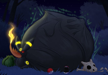 abdominal_bulge ambiguous_gender belly big_belly black_body bodily_fluids bone drooling duo feral feral_pred feral_prey fire flaming_tail forest glowing glowing_markings huge_belly hyper hyper_belly imminent_digestion lying markings on_front outside overweight overweight_ambiguous plant pokeball prey_outline red_eyes ring_(marking) saliva size_difference skull smaller_pred struggling struggling_prey tail tree vore lapizacuario nintendo pokemon eeveelution generation_1_pokemon generation_2_pokemon generation_6_pokemon mega_charizard mega_charizard_y mega_evolution pokemon_(species) umbreon 2025 absurd_res digital_drawing_(artwork) digital_media_(artwork) hi_res