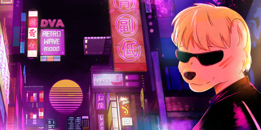 blonde_hair brown_body brown_fur eyewear facial_markings fur hair head_markings markings solo sunglasses synthwave nordbuster seth_häser herpestid mammal mongoose 3:1 absurd_res hi_res