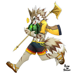 anthro clothed clothing countershading food fruit fur holding_object hoodie male melon open_clothing open_hoodie open_topwear plant solo topwear watermelon ratontheraccoon lifewonders tokyo_afterschool_summoners seth_(tas) canid canine canis jackal mammal 1:1 2018 hi_res