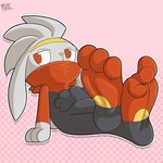 3_fingers 3_toes ambiguous_gender barefoot feet fingers foot_fetish foot_focus orange_eyes sitting soles solo toes yellow_nose weirdofunzone nintendo pokemon generation_8_pokemon lagomorph leporid mammal pokemon_(species) rabbit raboot 1:1 absurd_res hi_res