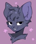 ambiguous_anthro ambiguous_gender anthro cheek_tuft facial_tuft fur head_tuft purple_background simple_background smile solo tuft cherry_beries domestic_cat felid feline felis mammal 2024 digital_drawing_(artwork) digital_media_(artwork) hi_res