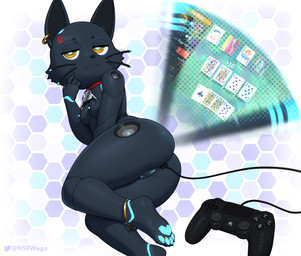 anal anthro areola biped black_body black_tail blush breasts butt feet female fingers genitals humor improvised_sex_toy looking_at_viewer machine nipples nude nude_anthro nude_female object_in_ass outlet port rear_view smile solo tail tail_motion tailwag teeth toes tongue vulva w4g4 balatro hi-fi_rush microsoft tango_gameworks 808_(hi-fi_rush) domestic_cat felid feline felis mammal robot robot_anthro 2026 digital_drawing_(artwork) digital_media_(artwork) hi_res