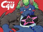 anthro blue_body blue_fur clothing fur green_hair hair jacket leather leather_clothing leather_jacket leather_topwear male record solo text topwear y2k_(graphic_design) dynogreeno lifewonders tokyo_afterschool_summoners nyarlathotep_(tas) hyena mammal album_cover alternate_version_at_source cover english_text hi_res japanese_text translation_request