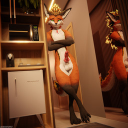 animal_genitalia animal_penis anthro balls bedroom biped black_body black_fur brown_body brown_fur canine_genitalia canine_penis claws crossed_arms crossed_legs depth_of_field dominant erection feet first_person_view fur furniture genitals green_eyes hair hindpaw inside knot leaning_on_wall looking_at_viewer male mirror mirror_reflection multicolored_body on_one_leg orange_body orange_fur paws penis pink_penis reflection slim slim_anthro slim_male smile solo standing tail teasing white_body white_fur dragonplayer electrical_fox canid canine canis fox mammal rexouium 1:1 3d_(artwork) absurd_res blender_(artwork) blender_cycles_(artwork) digital_media_(artwork) hi_res