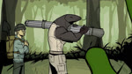 anthro backpack black_eyes bottomwear clothing feral forest grey_eyes group hat headgear headpat headwear laugh male pants plant red_eyes shovel size_difference surprised_expression text tools tree trio whoodnamu human mammal reptile scalie snake 16:9 animated english_audio english_text hi_res korean_text short_playtime sound webm widescreen