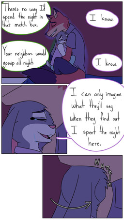 anthro bodily_fluids clothed clothing comforting dialogue duo female fur grey_body grey_fur hug hugging_another male nuzzling orange_body orange_fur pointy_ears rabbit_ears tears text hahstudios disney zootopia judy_hopps nick_wilde canid canine european_rabbit fox lagomorph leporid mammal oryctolagus rabbit red_fox true_fox comic english_text