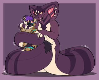 anthro apode claws coiling dominant duo fangs hypnosis legless male mind_control pawpads serpentine size_difference snake_hood teeth rockin_candies draconcopode hyena mammal naga reptile scalie snake hi_res
