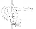 anthro breasts butt dancing facial_scar featureless_breasts featureless_crotch female fur fur_markings hair markings navel nude pole pole_dancing scar smile solo spread_legs spreading stripper_pole upside_down vecnarvi garu_(vecnarvi) canid canine mammal 2020 5:4 digital_media_(artwork) hi_res monochrome sketch