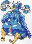 abs anthro anus athletic_wear back_muscles backsack balls beak biceps big_butt black_beak blue_body blue_feathers blush bottomwear bottomwear_down butt clothed clothing dialogue eyebrows feather_hands feathers genitals hand_behind_head hand_on_leg hand_on_thigh heart_symbol looking_at_viewer looking_back looking_back_at_viewer male multicolored_body multicolored_feathers muscular muscular_anthro muscular_male non-mammal_balls open_beak open_mouth pecs raised_tail rear_view solo speech_bubble tail tail_feathers talking_to_viewer text thick_thighs yellow_beak yellow_sclera parasitedeath animal_crossing nintendo pierce_(animal_crossing) accipitrid accipitriform avian bird eagle falcon falconid 2021 english_text hi_res marker_(artwork) portrait signature spanish_text traditional_media_(artwork) translated