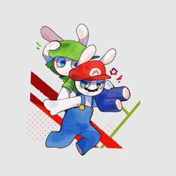 anthro backwards_hat bent_legs black_facial_hair black_mustache blue_clothing blue_eyes blue_overalls blush button_(fastener) carrying_another closed_smile clothed clothed_anthro clothed_male clothing duo facial_hair featureless_legs fully_clothed fully_clothed_anthro fully_clothed_male furrowed_eyebrows green_clothing green_hat green_headwear green_shirt green_topwear hand_on_own_head hat headgear headwear light long_ears looking_at_another looking_back looking_back_at_another male male_anthro mitten_hands mouth_closed multicolored_body mustache no_eyebrows no_pupils noseless overalls pawpads red_clothing red_hat red_headwear running shirt shirtless_anthro shirtless_male simple_background smile smiling_at_another star_(shape) straight_arm tan_body tan_eyelids tan_pawpads tan_skin topwear tuft two_tone_body white_background renballball mario_bros mario_plus_rabbids_kingdom_battle mario_plus_rabbids_sparks_of_hope nintendo raving_rabbids rayman_(series) ubisoft rabbid_luigi rabbid_mario lagomorph mammal rabbid 1:1 2023 colored crossover digital_drawing_(artwork) digital_media_(artwork) lighting shaded