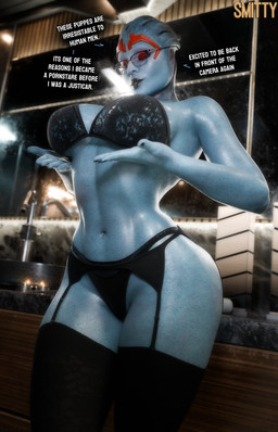 big_breasts black_bra black_clothing black_lingerie black_panties black_underwear blue_body blue_eyes blue_skin bra breasts clothing dialogue eyelashes eyes_closed eyewear female garter_belt garter_straps glasses glistening glistening_body glistening_breasts glistening_skin legwear lingerie navel not_furry panties solo text thick_thighs thigh_highs underwear wide_hips smitty34 bioware electronic_arts mass_effect samara alien alien_humanoid asari humanoid 2026 3d_(artwork) absurd_res digital_media_(artwork) english_text hi_res