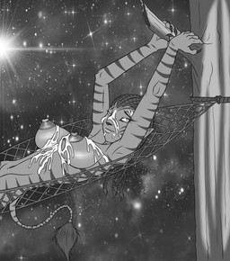 arms_above_head big_breasts bodily_fluids breasts cum cum_covered cum_on_breasts cum_on_face female genital_fluids hammock looking_at_viewer lying messy nude on_back outside sky solo star starry_sky tail dragonoscuro203 james_cameron's_avatar neytiri alien humanoid na'vi hi_res monochrome