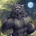 1:1 aliensymbol anthro black_sclera blaidd_(elden_ring) canid canine canis elden_ring erdtree fangs fromsoftware full_moon hi_res male mammal moon muscular muscular_male pivoted_ears plant purple_eyes scar solo teeth tree wolf