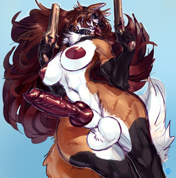 animal_genitalia animal_penis anthro areola arm_tuft balls big_balls big_breasts big_penis big_sheath big_tail biped black_body black_claws black_fur blue_background blue_eyes breasts brown_body brown_ears brown_fur brown_hair brown_tail canine_genitalia canine_penis claws collar collar_only countershade_fur countershade_legs countershade_torso countershading curvy_figure dipstick_tail dual_wielding ear_piercing ear_stud elbow_tuft erection eyewear facial_markings fangs finger_claws fluffy fluffy_tail front_view fur genitals glistening glistening_genitalia glistening_penis gloves_(marking) goggles gun gynomorph gynomorph_anthro hair handgun head_markings holding_gun holding_handgun holding_object holding_ranged_weapon holding_revolver holding_weapon hourglass_figure huge_balls huge_breasts huge_penis humanoid_hands intersex intersex_anthro knot knotted_penis long_hair long_tongue markings monotone_hair multicolored_tail muzzle_(marking) narrowed_eyes navel neck_tuft nipples nude nude_anthro nude_gynomorph open_mouth open_smile penis piercing pink_areola pink_nipples pink_tongue pose ranged_weapon red_penis revolver sheath simple_background small_waist smile solo tail tail_markings teeth thick_thighs tongue tongue_out tuft two_tone_tail weapon white_balls white_body white_countershading white_fur white_sheath white_tail white_tail_tip wide_hips zerolativity canid canine canis mammal wolf absurd_res colored digital_media_(artwork) hi_res portrait shaded signature three-quarter_portrait