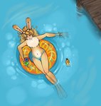 anthro beverage blonde_hair bracelet container cup drink_umbrella eyewear eyewear_only featureless_crotch female floating glasses glasses_only hair jewelry nude pier solo swim_ring water wearing_glasses momofluff lagomorph leporid mammal rabbit 2013