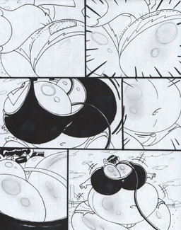 air_inflation anthro belly belly_expansion big_belly big_breasts big_butt bottomwear breast_expansion breasts butt butt_expansion clothing cloud crop_top expansion female fence fur gloves hair handwear hose huge_breasts inflation jacket navel shirt shorts solo thick_thighs thigh_expansion topwear wide_hips wild_west virus-20 june_coyote canid canine canis coyote mammal 2020 comic monochrome sketch traditional_media_(artwork)