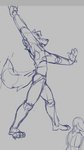 2020 4_arms anthro canid canine line_art male mammal multi_arm multi_limb multifur scribblebeast sketch solo stretching