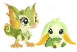 big_ears big_tail chibi cross-shaped_pupils green_body red_nose simple_background sitting tail white_background k_enderlight genshin_impact mihoyo saurian_(genshin_impact) yumkasaurus