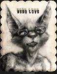 anthro black_lips eyewear fangs glasses lips nerd_love pupils slit_pupils solo teeth grrrwolf bat mammal traditional_media_(artwork)