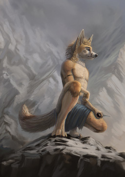 4_toes anthro claws clothed clothing crouching dagger detailed_background detailed_fur feet fur holding_object holding_weapon male melee_weapon partially_clothed solo tan_body tan_fur toes topless weapon conditional_dnp royz canid canine fox mammal detailed