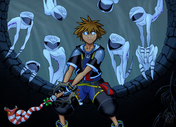 antlers bodily_fluids bone food fruit group horn keyblade male melee_weapon plant pumpkin skull sweat sweatdrop weapon juxtapex disney disney's_hercules kingdom_hearts square_enix sora_(kingdom_hearts) canid canine canis domestic_dog dusk_(kingdom_hearts) ghost human mammal nobody_(kingdom_hearts) reptile scalie snake spirit hi_res