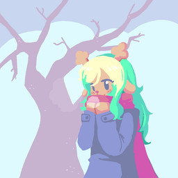 anthro blonde_hair blue_clothing blue_coat blue_topwear clothed clothed_anthro clothed_female clothing coat female fully_clothed fully_clothed_anthro fully_clothed_female hair long_hair orange_body plant solo topwear tree winter dollworm deltarune undertale_(series) noelle_holiday deer mammal new_world_deer reindeer 1:1 2025 half-length_portrait lineless portrait