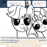 1:1 applejack_(mlp) bitterplaguerat black_and_white dialogue duo earth_pony english_text equid equine female first_person_view friendship_is_magic hasbro horn horse mammal monochrome my_little_pony mythological_creature mythological_equine mythology pony sweetie_belle_(mlp) text unicorn worried