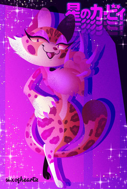 anthro chest_tuft claws countershading curvy_figure evil_grin eyeshadow fangs female fur hand_on_hip hourglass_figure looking_at_viewer makeup markings pose purple_background purple_eyes purple_eyeshadow simple_background smile smug solo sparkles spots spotted_body spotted_fur standing teeth text thick_thighs tuft wide_hips y2k_(graphic_design) sixofheartz kirby_(series) kirby_and_the_forgotten_land nintendo clawroline felid leopard mammal pantherine 2022 digital_drawing_(artwork) digital_media_(artwork) hi_res japanese_text signature