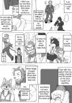abs anthro biceps big_muscles black_body black_fur canid canine canis chest_tuft clothing comic cotton_(artist) dialogue domestic_dog english_text felid fukuzawa fur greyscale haplorhine lion male mammal monkey monochrome muscular muscular_male natsume_(tooboe_bookmark) nitobe noguchi pantherine primate text tooboe_bookmark tuft